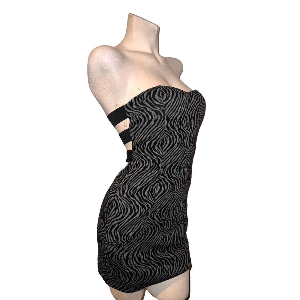 Poetry Body Central Womens Zebra Print Strapless Bodycon Mini Dress Grey Black S - Picture 3 of 8